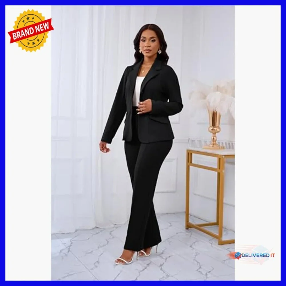 Women's 2-Piece Suit Set Long Sleeve Blazer Pants Business Casual Outfit